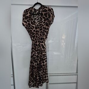SHEIN Brown Leopard Print Midi Dress
